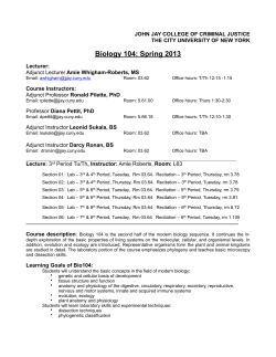 Biology 104: Spring 2013 - John Jay College of Criminal Justice
