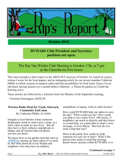 The Rip Van Winkle Club Meeting is October 17th, at 7 pm at the