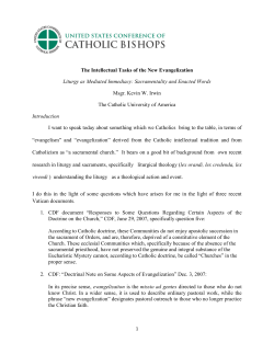 The Intellectual Tasks of the New Evangelization Liturgy as
