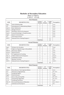 Bachelor of Secondary Education Major in Filipino FIRST YEAR