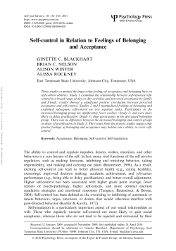 Self-control in Relation to Feelings of Belonging and Acceptance