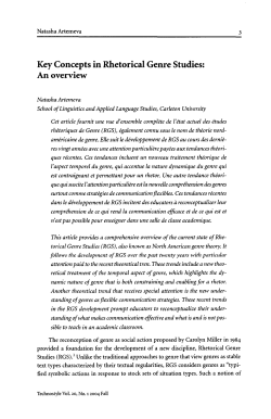 Key Concepts in Rhetorical Genre Studies: An overview