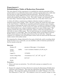Experiment 8 Establishing a Table of Reduction Potentials