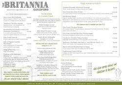 Sunday Menu - Britannia, Guildford
