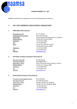 NAAMSA MEMBER LIST: 2017 NAAMSA membership is