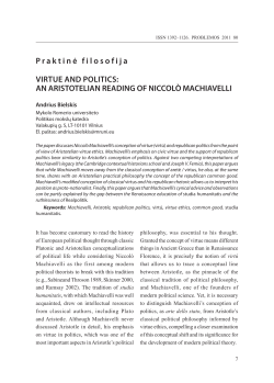 aN aRISToTelIaN ReadING oF NICColò MaCHIaVellI