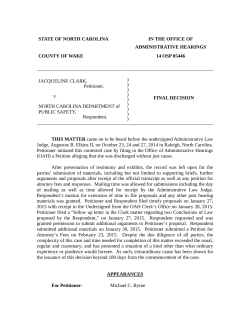 STATE OF NORTH CAROLINA IN THE OFFICE