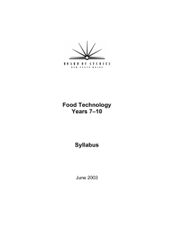 Food Technology Years 7&ndash;10 Syllabus
