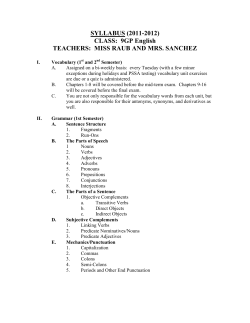 SYLLABUS (2011-2012) CLASS: 9GP English TEACHERS: MISS