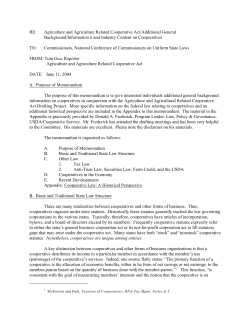 RE: Agriculture and Agriculture Related Cooperative Act/Additional