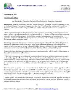 Bracebridge Generation Purchase Three Waterpower Generation