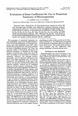 Evaluation of Some Coefficients for Use in Numerical Taxonomy of
