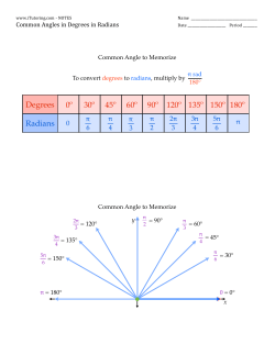 Degrees Radians 60&ordm; 45&ordm; 30&ordm; 90&ordm; 120&ordm; 135&ordm; 150&ordm; 180&ordm; 0&ordm;