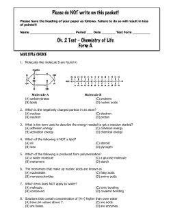 Please do NOT write on this packet! Ch. 2 Test &ndash; Chemistry of