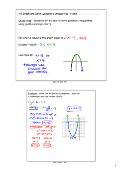1 4.9 Graph and Solve Quadratic Inequalities Name