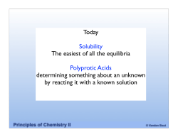 Today Solubility The easiest of all the equilibria Polyprotic Acids