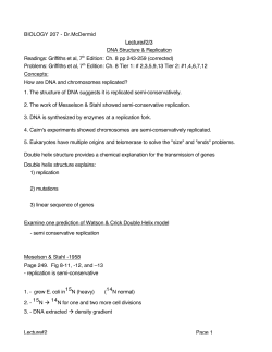 Lecture#2 Page 1 BIOLOGY 207 - Dr.McDermid Lecture#2/3 DNA