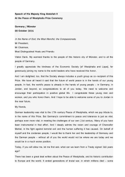 Speech of His Majesty King Abdullah II at the Westphalian Peace