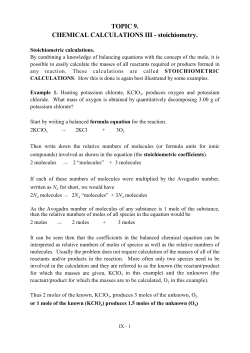 TOPIC 9. CHEMICAL CALCULATIONS III