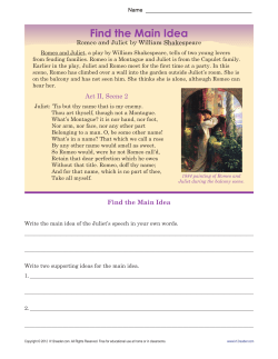 Main Idea Worksheets | Romeo and Juliet