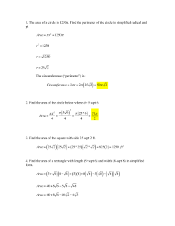 1. The area of a circle is 1250&pi;. Find the perimeter of
