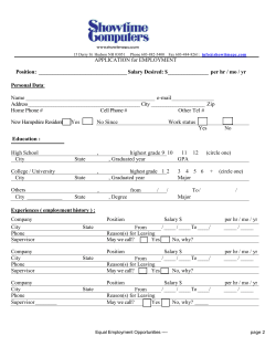APPLICATION for EMPLOYMENT Position: Salary Desired: $ per hr