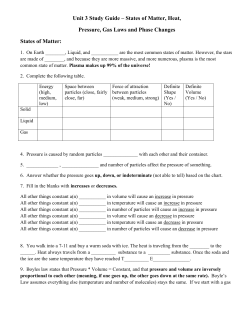 Unit 3 Study Guide &ndash; States of Matter, Heat, Pressure, Gas Laws and