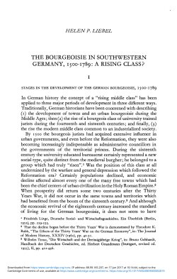The Bourgeoisie in Southwestern Germany, 1500&ndash;1789: A Rising