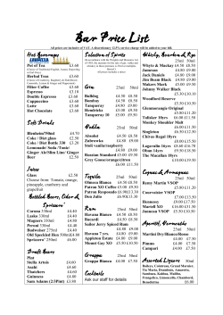 Bar Price List - Number Twelve Restaurant