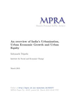An overview of India`s Urbanization, Urban Economic Growth and