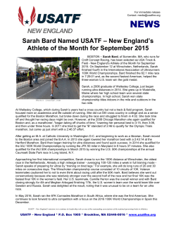 Sarah Bard Named USATF &ndash; New England`s Athlete of the Month for