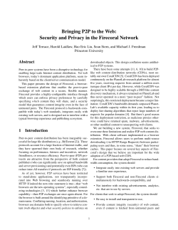 Bringing P2P to the Web: Security and Privacy in