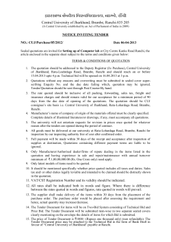 for NIT for Setting up of Computer Laboratory at City Centre, Kanke