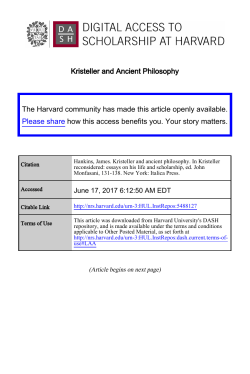 Kristeller and Ancient Philosophy The Harvard community has made