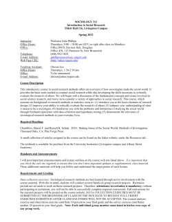 SOCIOLOGY 311 Introduction to Social Research Tillett Hall 116