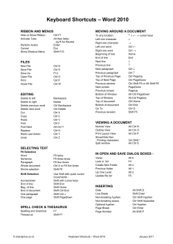 Keyboard Shortcuts &ndash; Word 2010