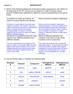 Chem 4 WORKSHOP 1. Which of the following statements of the