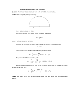 Question: If perimeter of a semi-circular park is 72 , find its area and