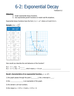 Textbook 8.2 Objective: a. Graph exponential decay