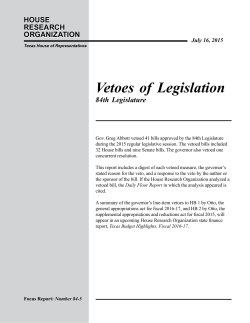 Vetoes of Legislation - House Research Organization
