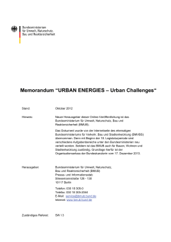 Memorandum &ldquo;URBAN ENERGIES &ndash; Urban - BMUB
