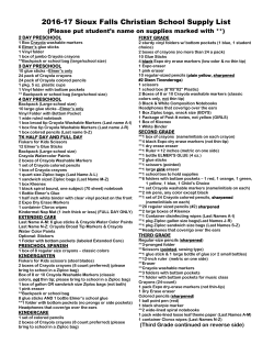 2016-17 Sioux Falls Christian School Supply List