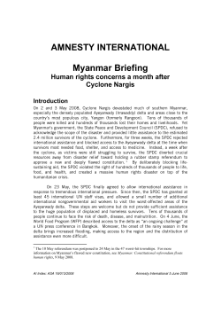 AMNESTY INTERNATIONAL Myanmar Briefing