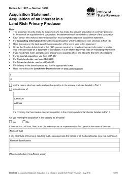 Acquisition of an Interest in a Land Rich Primary Producer