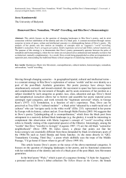 Nomadism, &ldquo;World&rdquo;-Travelling, and Rita Dove`s Homecoming(s)