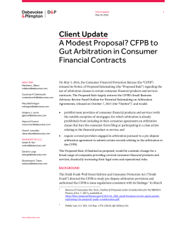 Client Update A Modest Proposal? CFPB to Gut