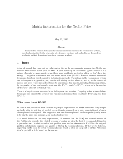 Matrix factorization for the Netflix Prize