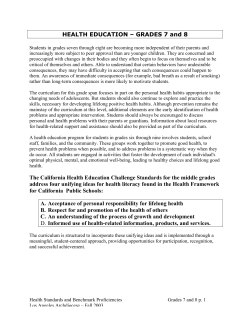 HEALTH EDUCATION &ndash; GRADES 7 and 8 The California Health