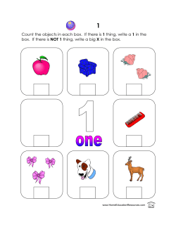 Count the objects in each box. If there is 1 thing, write