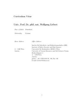 Curriculum Vitae Univ. Prof. Dr. phil. nat. Wolfgang Liebert